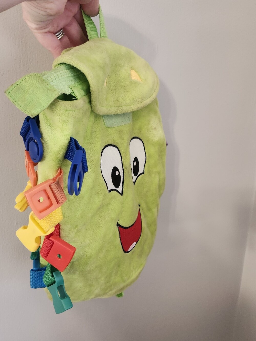 Plush Green Kids "BUSY bag" with Playful Face